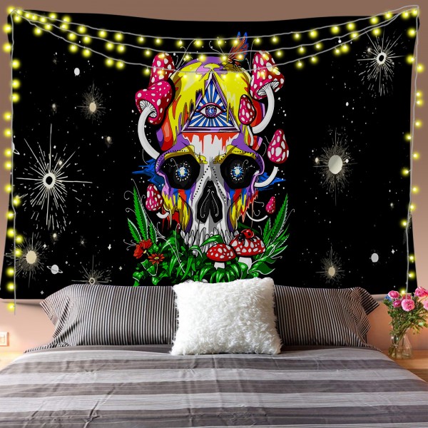 Mushroom Space Skull Tapestry