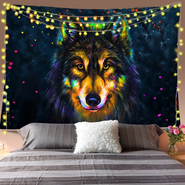 Colorful Wolf Tapestry