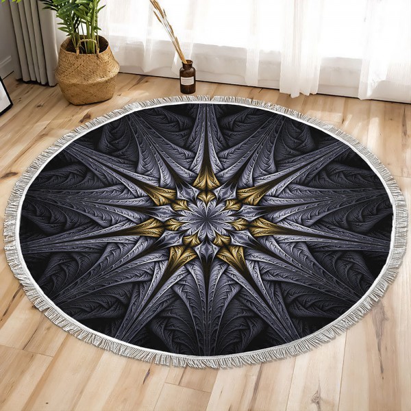 Dark Fractal Circle Tapestry